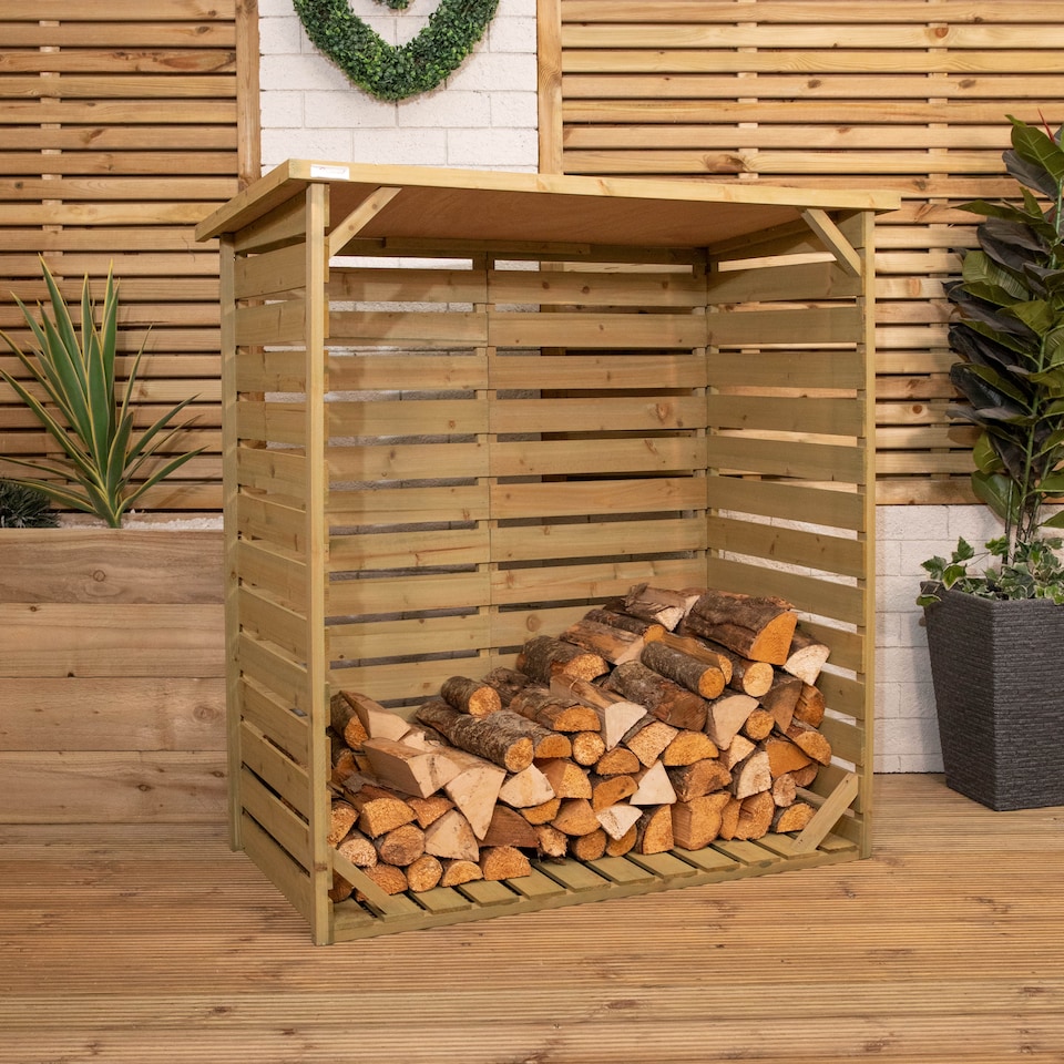 image 1 of 123cm x 115cm Large Wooden Outdoor Garden Patio Log Store Shed
