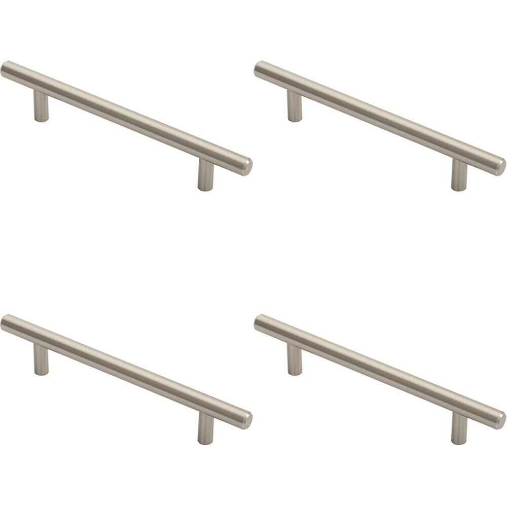 Loops 4x Round T Bar Cabinet Pull Handle 188 x 12mm 128mm Fixing Centres Satin Nickel in Metallics