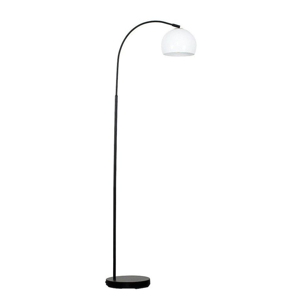 image 1 of ValueLights Curva Gloss Black Floor Lamp with White Dome Shade and LED Bulb