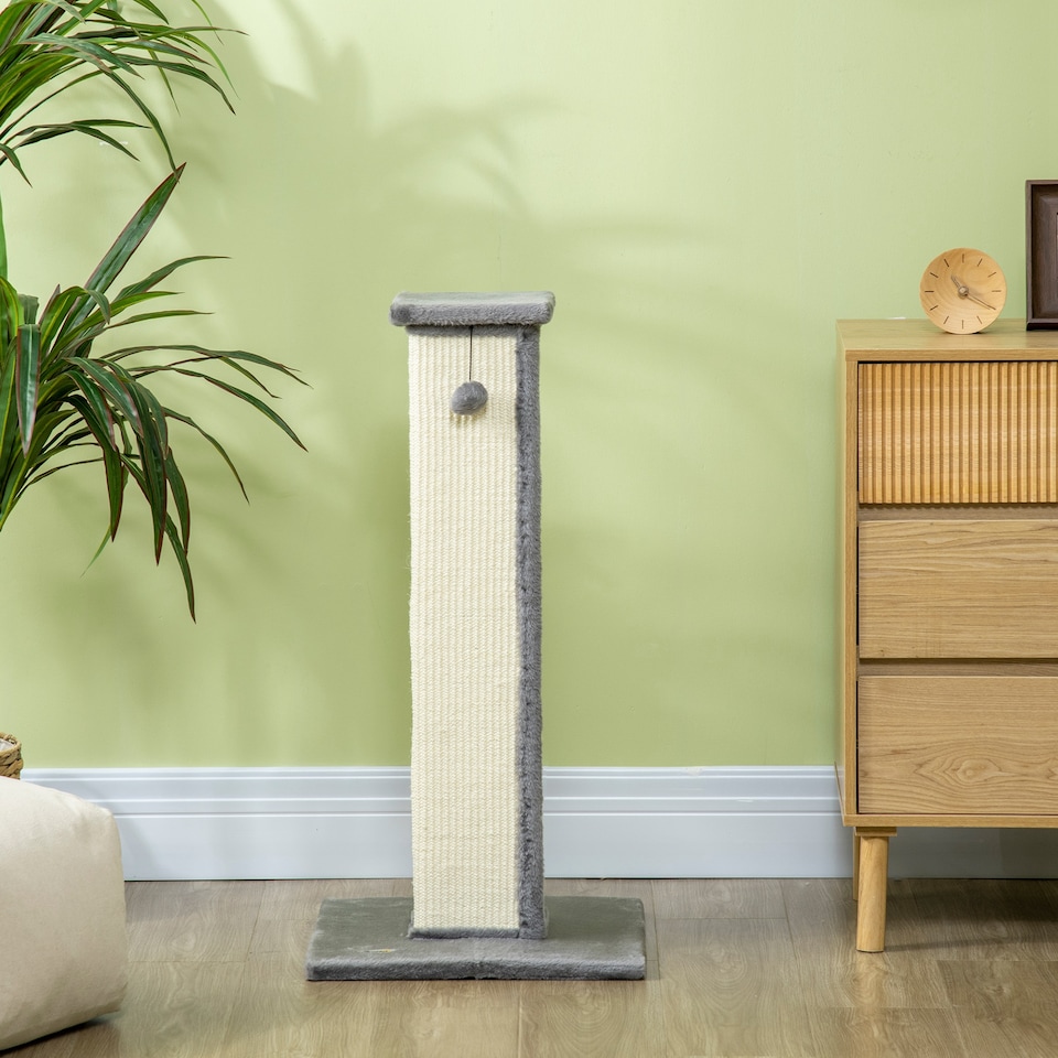 image 1 of PawHut Cat Scratching Post with Vertical Sisal Rope Ball Plush, 81cm