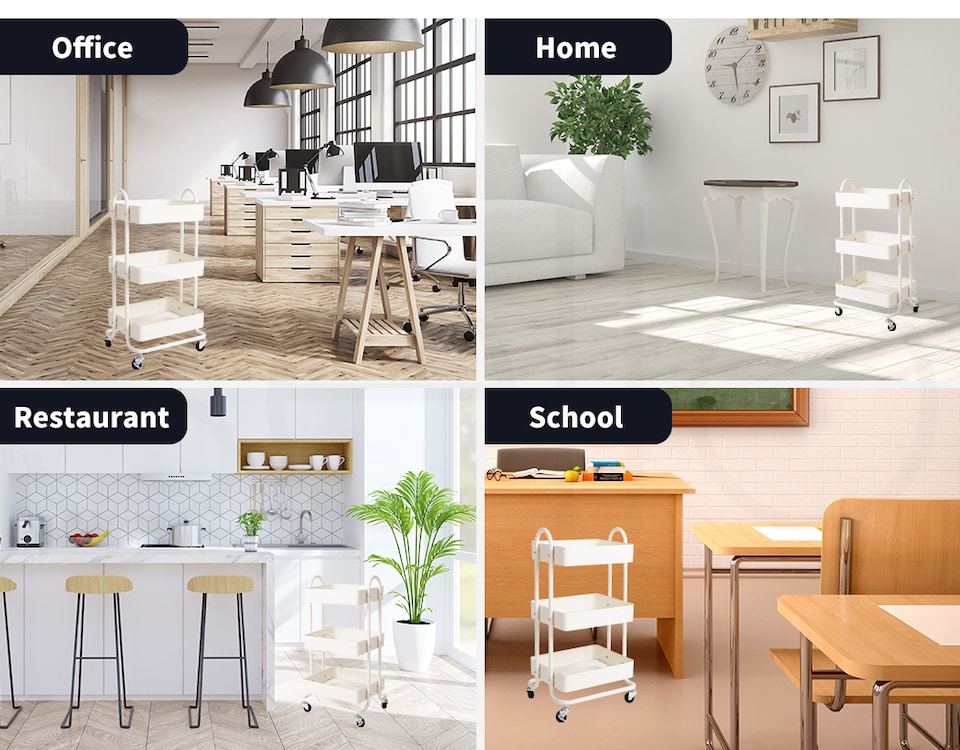 image 1 of Levede 3 Tiers Kitchen Trolley Cart | White | White