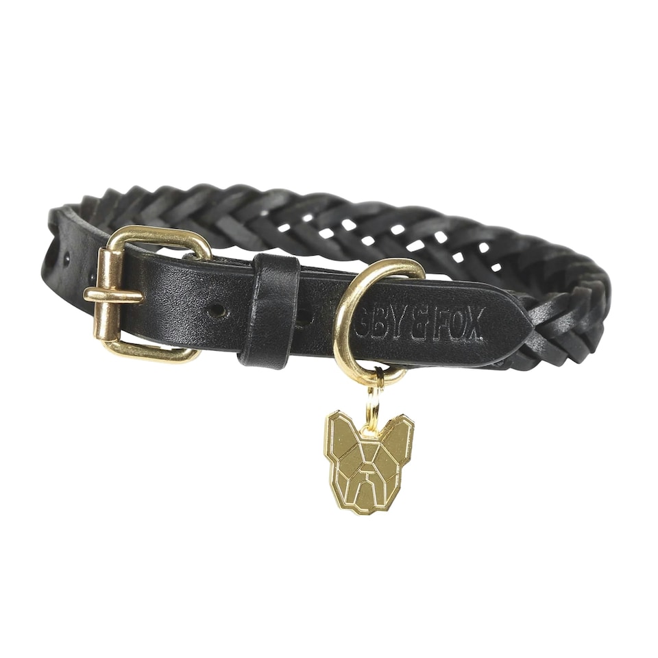 image 1 of Digby & Fox Plaid Leather Dog Collar - Black - Small - Neckline: 12.5in-15.5in