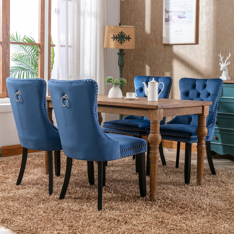image 1 of Romsey Set of 2 Modern Velvet Dining Chairs with Knocker Ring