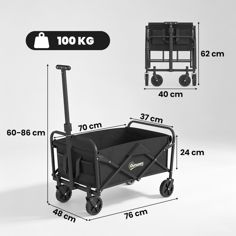 image 1 of Outsunny 93L Festival Trolley, 100kg Heavy Duty Folding Trolley Cart, Black