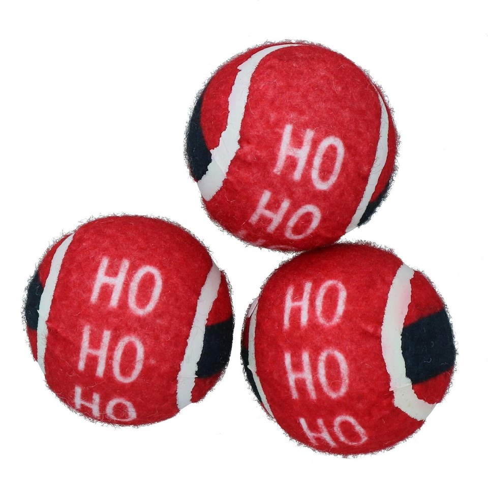 image 1 of 6PK Dog Red Festive Christmas Gift Themed Tennis Balls Ball Mad Xmas Gift