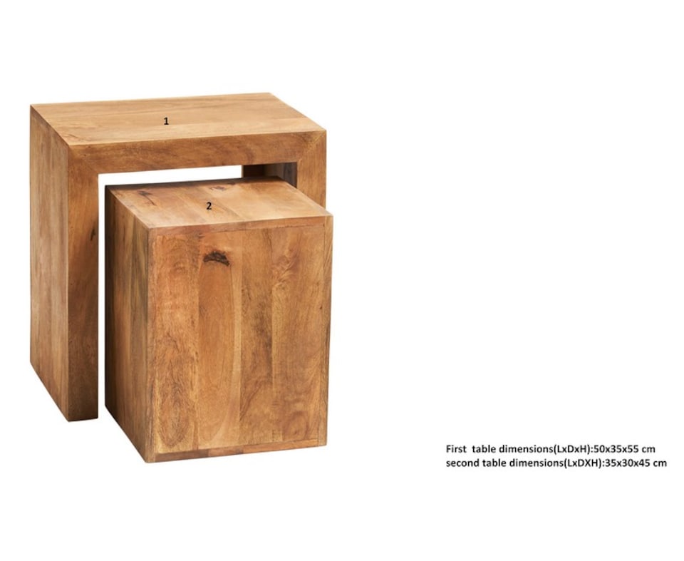 image 1 of Toko Light Mango Cubed Nest of 2 Tables - Solid Mango Wood - L35 x W51 x H55 cm