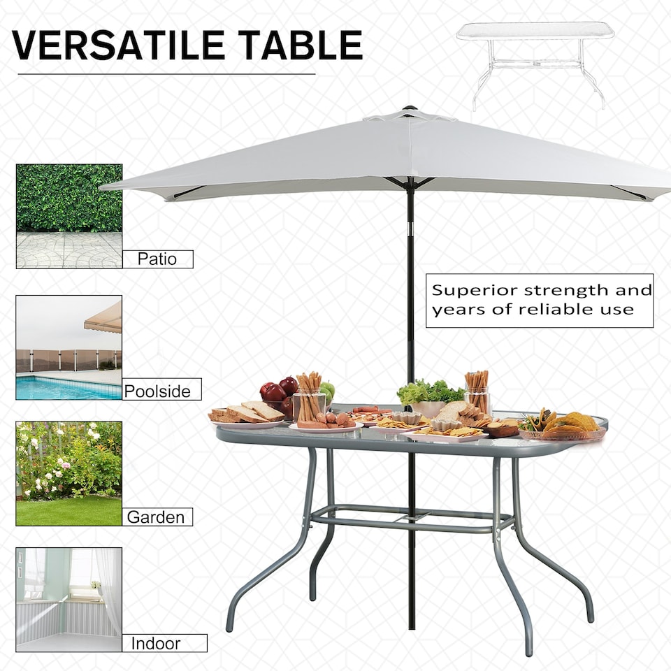 image 1 of Outsunny Metal Garden Dining Table Outdoor Patio with Hole 120L x 80Wcm