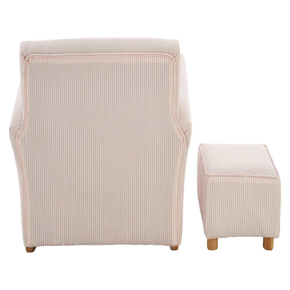 image 1 of Premier Kids Pink and White Stripe Rocker with Footstool for Kids, Velvet Stool, Adjustable Sofa Footstool, Ergonomic Sofa