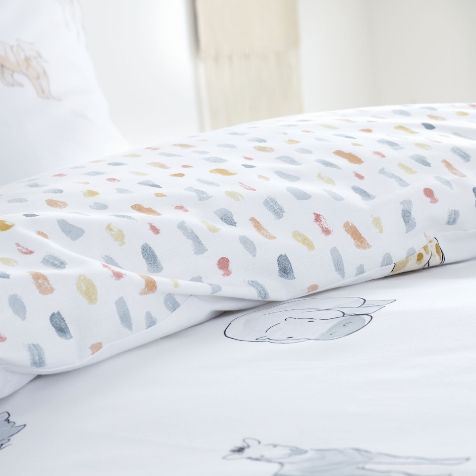 image 1 of Bianca Zoo Animals Cotton Reversible Duvet Cover Set | White