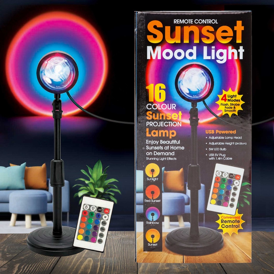 image 1 of PMS Sunset Mood Light with Remote, 4 Effects and 16 Colours