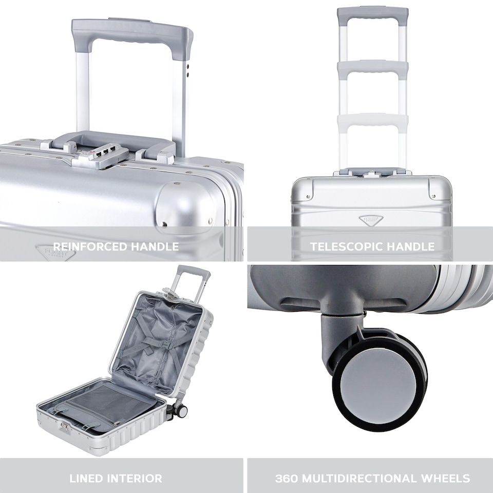 image 1 of Flight Knight Premium Travel Suitcase - 8 Wheels Built-in TSA Lock Aluminium Frame, ABS Hard Shell Carry on Check in Luggage - 100+ Airlines Approved Silver | Aluminium | Cabin Bag