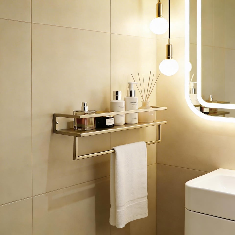 image 1 of OHS Towel Rail Bathroom Shelf Space Saving Storage Unit Wall Mounted