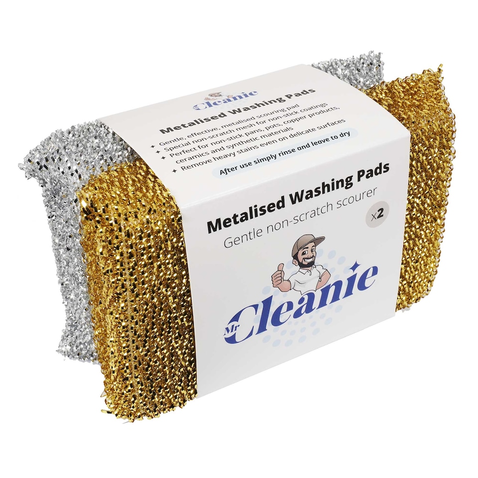 image 1 of Mr Cleanie Metalised Washing Up Non-Scratch Scourer Pads Cleaning Kitchen Bathroom 2-Packs x 2, You buying 4 pads.