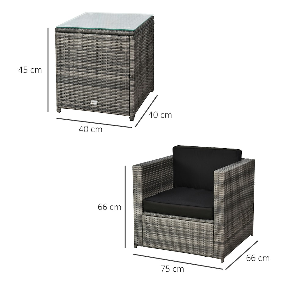 image 1 of Outsunny 3Pcs Patio 2 Seater Rattan Sofa Garden Furniture Set Coffee