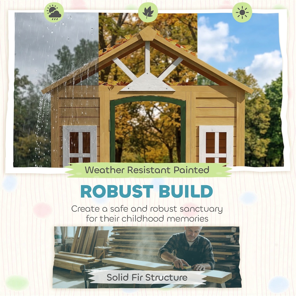 image 1 of AIYAPLAY Outdoor Playhouse, Wooden Wendy House with Door, 2 Flower Boxes