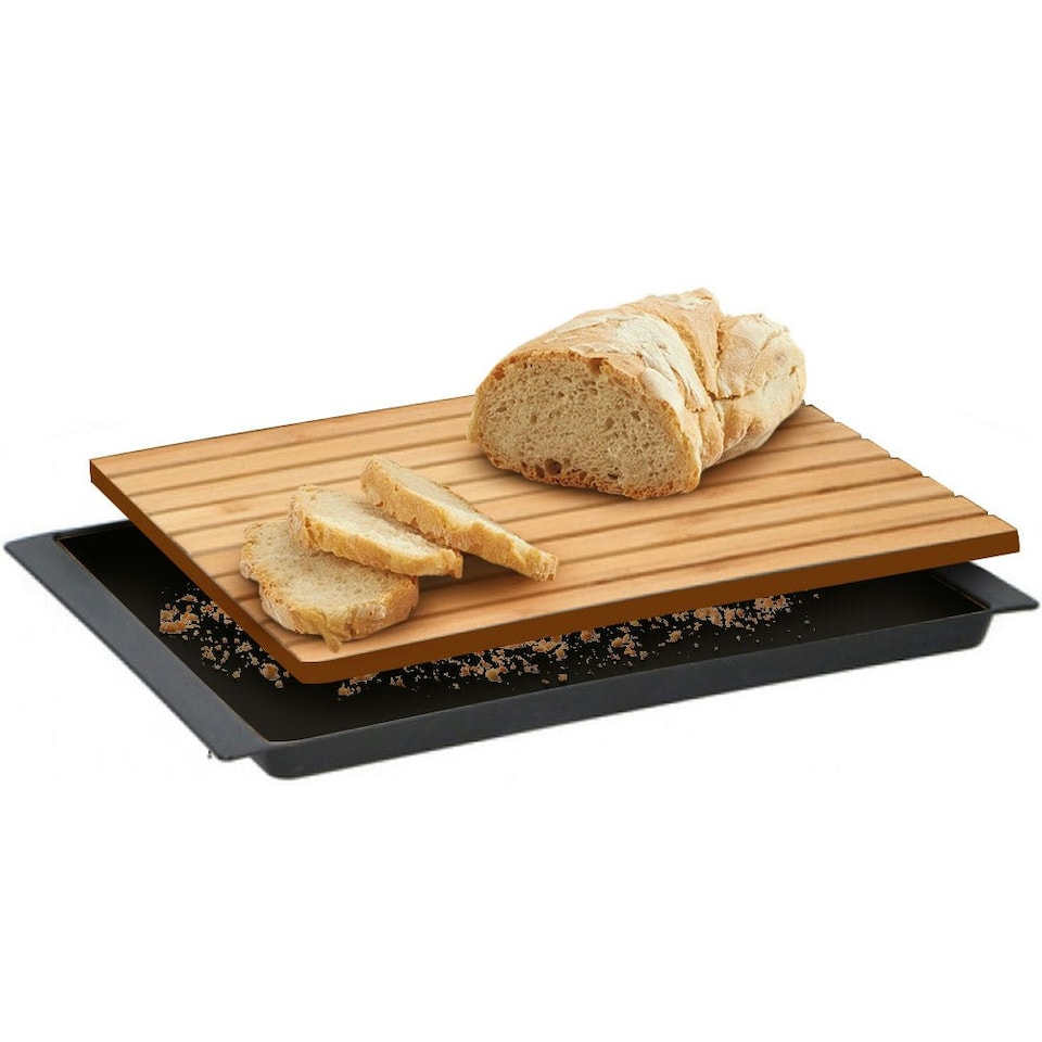 image 1 of Bamboo Wooden Cutting Board With Crumb Catcher Tray Bread Chopping Slicing Board N/A