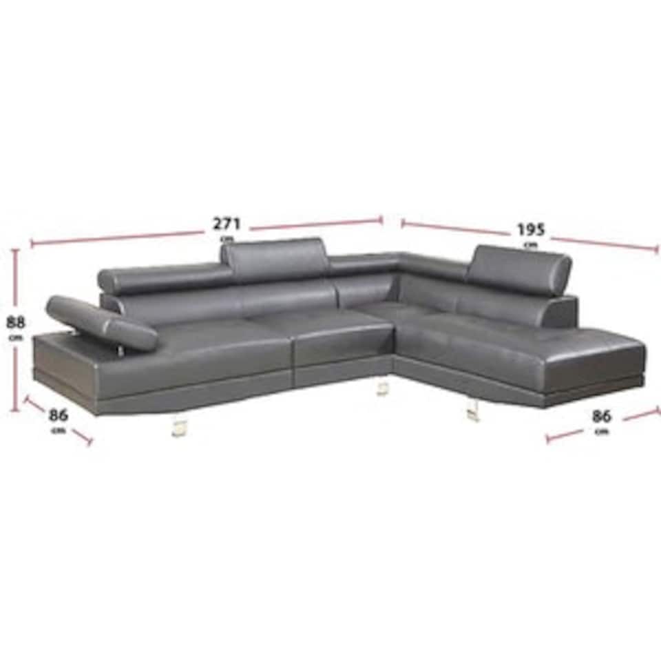 image 1 of Fidenza Leather Corner Sofa Adjustable Headrests, L-Shaped Sectional, Contemporary Living Room Seating, Left Hand Facing Grey