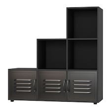 6-Cube Step Shelving Unit With Metal Doors | Black | Black & Black | 1
