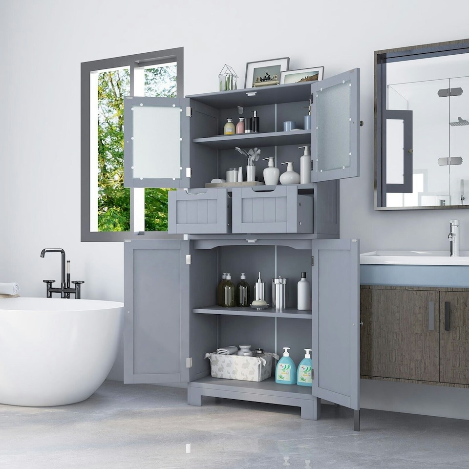 image 1 of COSTWAY Bathroom Storage Cabinet Floor Organizer Grey Grey