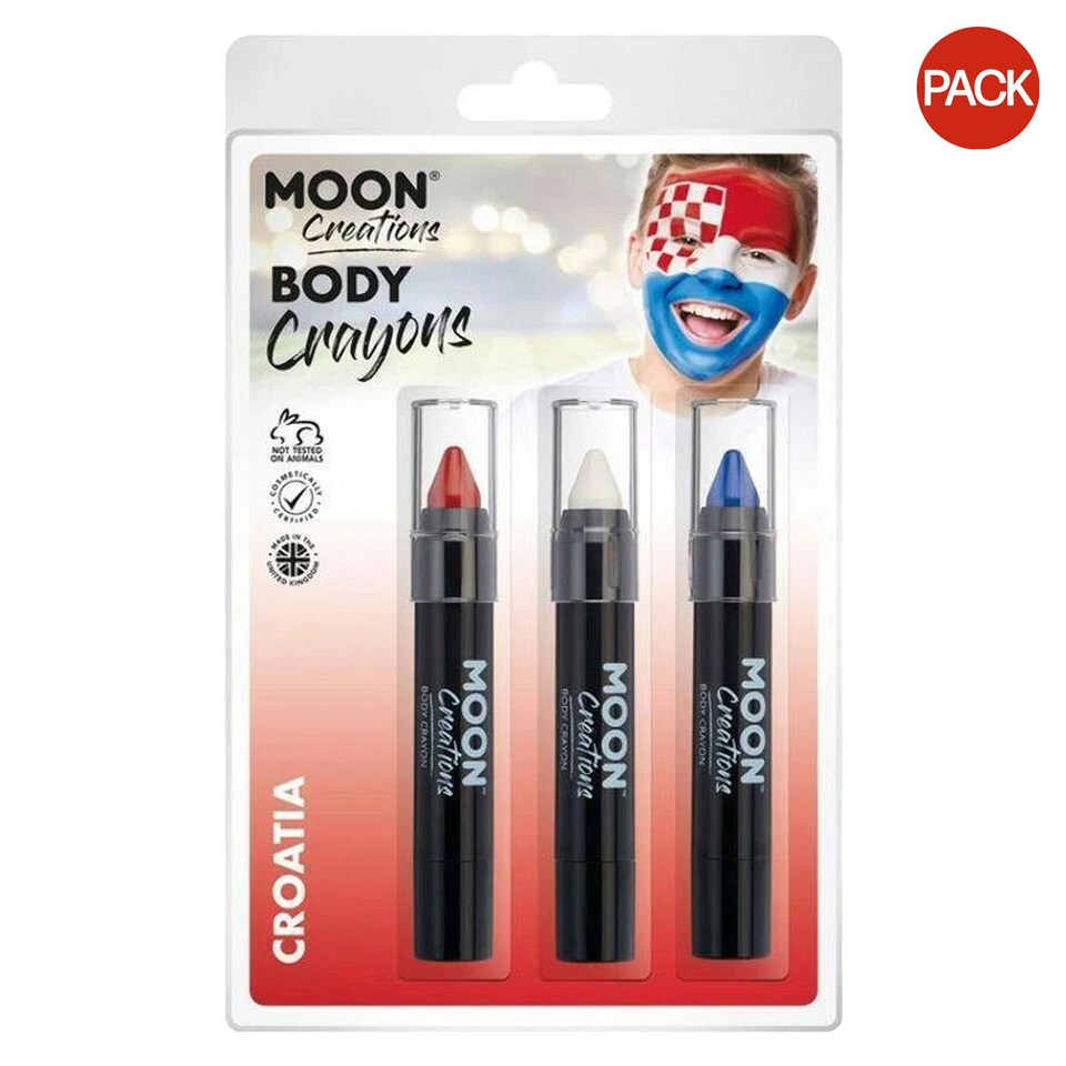 Moon Creations Body Crayons Set (Pack of 3) - Red/White/Dark Blue - 2.5mm x 12.8mm x 17mm
