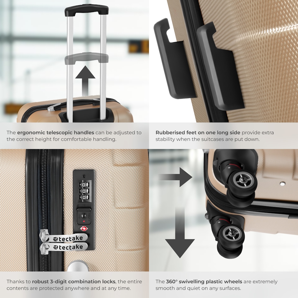 image 1 of Suitcase Set - 3 hard-shell suitcases with telescopic handle, removable wheels | Cream | champagne | 1