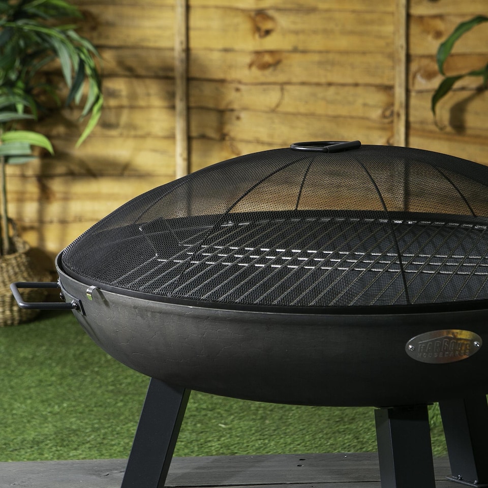 image 1 of Harbour Housewares Cast Iron Garden Fire Pit BBQ - 75cm - Grey