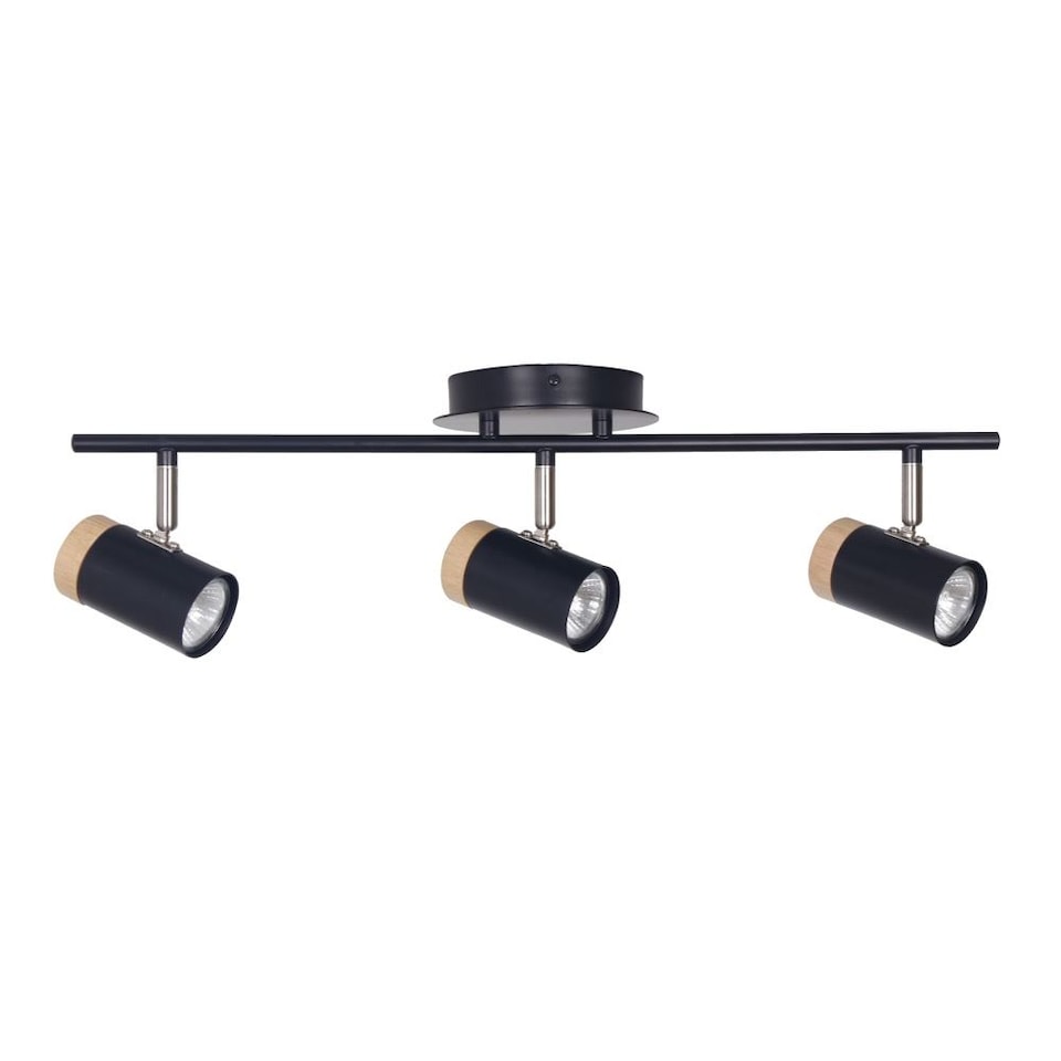 image 1 of Set of 2 Stratton - Black with Wood Detail Three Way Spotlights