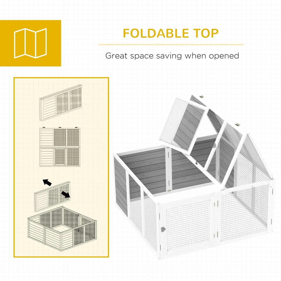 image 1 of PawHut Rabbit Hutch, Bunny Cage Outdoor with Openable Roof, Grey