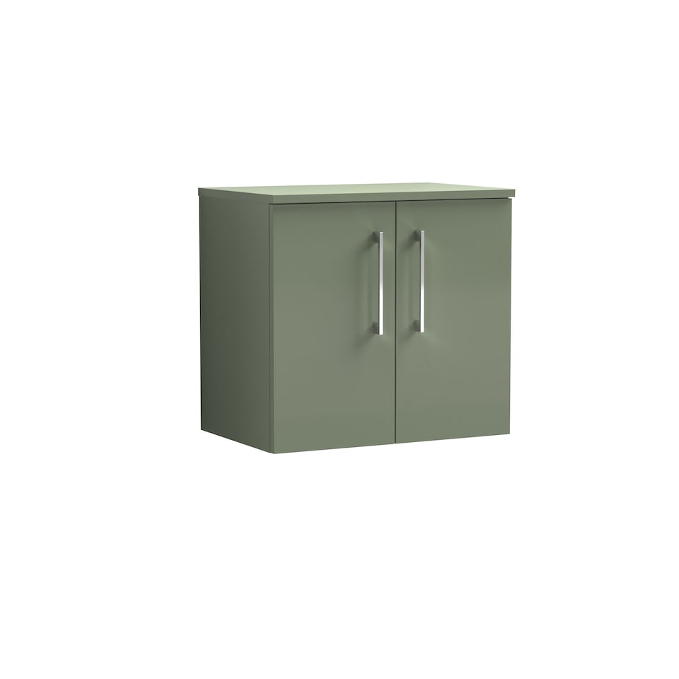 image 1 of Level 600mm Wall Hung 2 Door Vanity Unit with Worktop - Satin Green