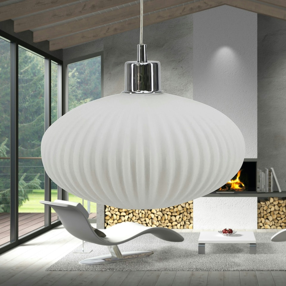 image 1 of First Choice Lighting Set of 2 Baton White Ribbed Glass Easy Fit Pendant Shades White