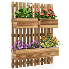 Outsunny Wooden Garden Planters with Trellis Wall-mounted Raised Bed