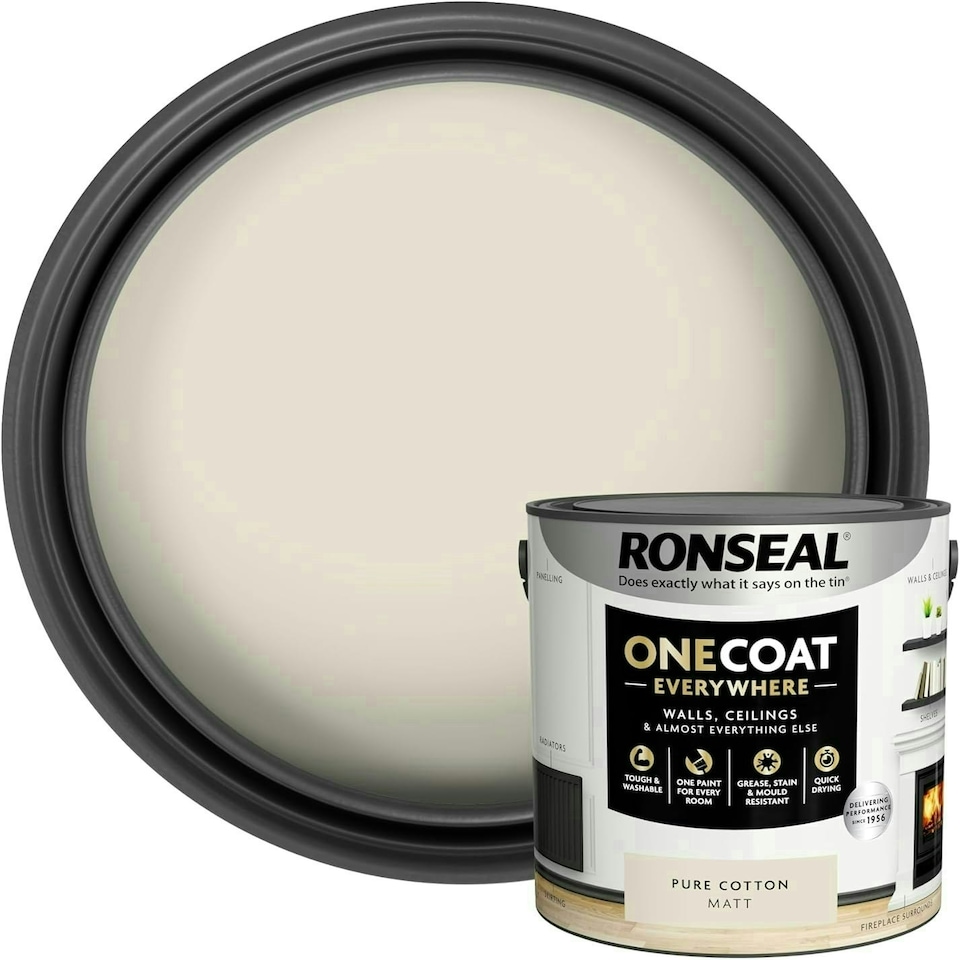 image 1 of Ronseal One Coat Everywhere Matt Paint 2.5L Pure Cotton