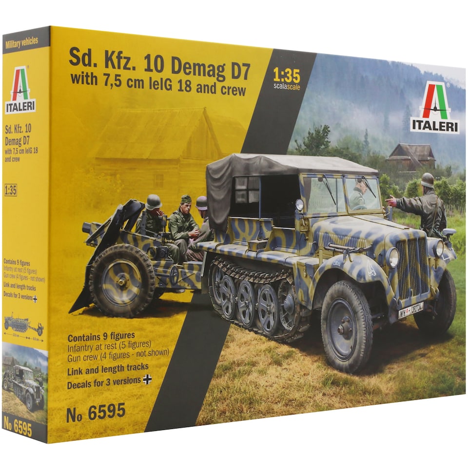 image 1 of Italeri Sd. Kfz. 10 Demag D7 with 7.5cm lelG 18 and Crew Military Model Kit Scale 1-35