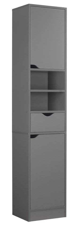 image 1 of 2 Door 1 Drawer Bathroom Cabinet | White | Oak / Oak