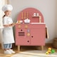 image 3 of COSTWAY Pretend Play Kitchen Wooden Kitchen Playset with Stoves Pink