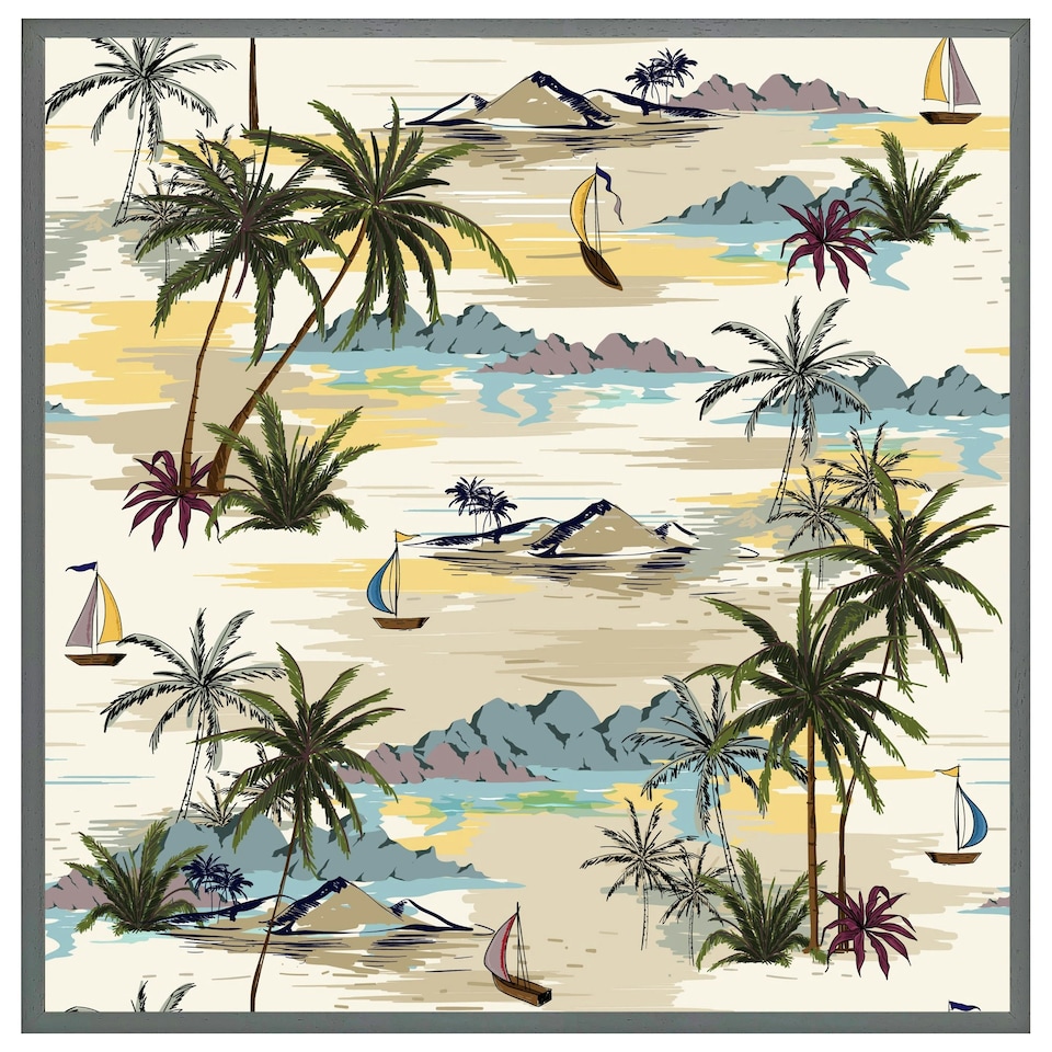 image 1 of Palm & sailboats (Picture Frame) Brown | M