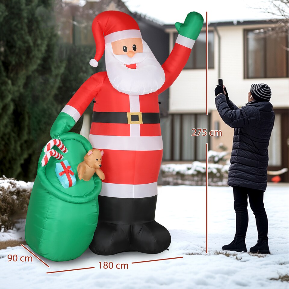 image 1 of Outsunny 9ft/275 cm Christmas Inflatable Santa with Bear Sack, Giant Christmas Blow Up Decoration with Built-in LED Lights for Garden, Indoor Outdoor Home Decor