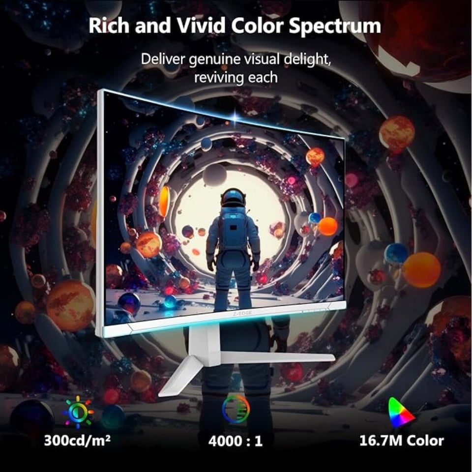 image 1 of Z-Edge 27 Inch 300Hz 240Hz Curved Gaming Monitor 1ms VA 1500R HDMI DP White | PC Monitor Full HD 1920x1080 16:9, 4000:1 Contrast, 130% sRGB, 300cd/m² Brightness, FreeSync, Crosshair, VESA Mountable