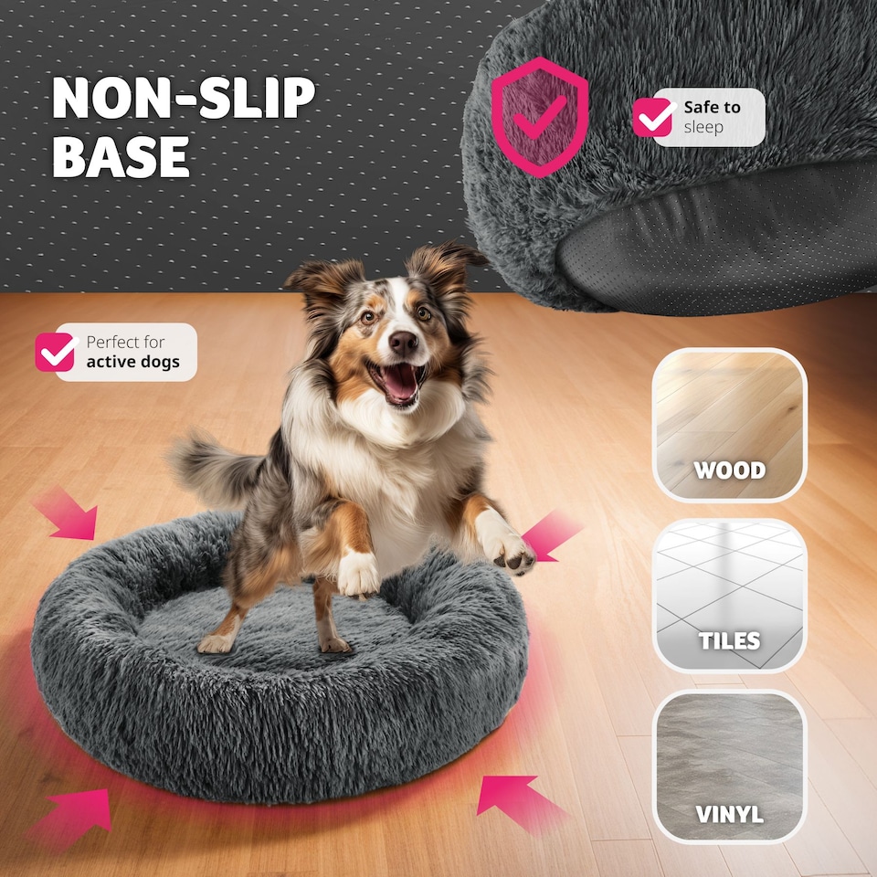 image 1 of Dog Bed Maja - round with long plush, thick padding with raised edge, washable and non-slip | Grey | grey | L | 1