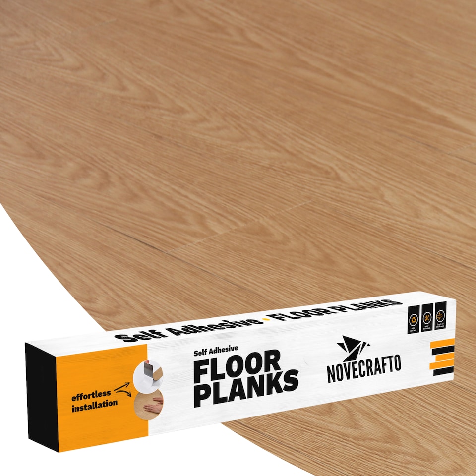 image 1 of NOVECRAFTO Self Adhesive Floor Planks | 5.9x35.9in (91.4x15.2cm) Each | Peel & Stick Vinyl Flooring | Natural Wood Effect | Waterproof DIY Tiles | Brown | 1.39 sqm