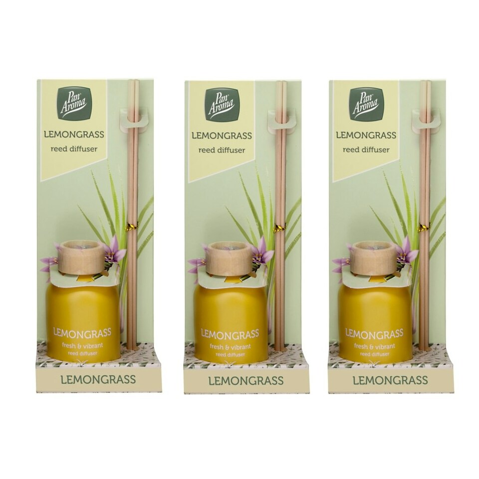image 1 of Pack of 3 Pan Aroma Lemongrass Reed Diffusers 50ml