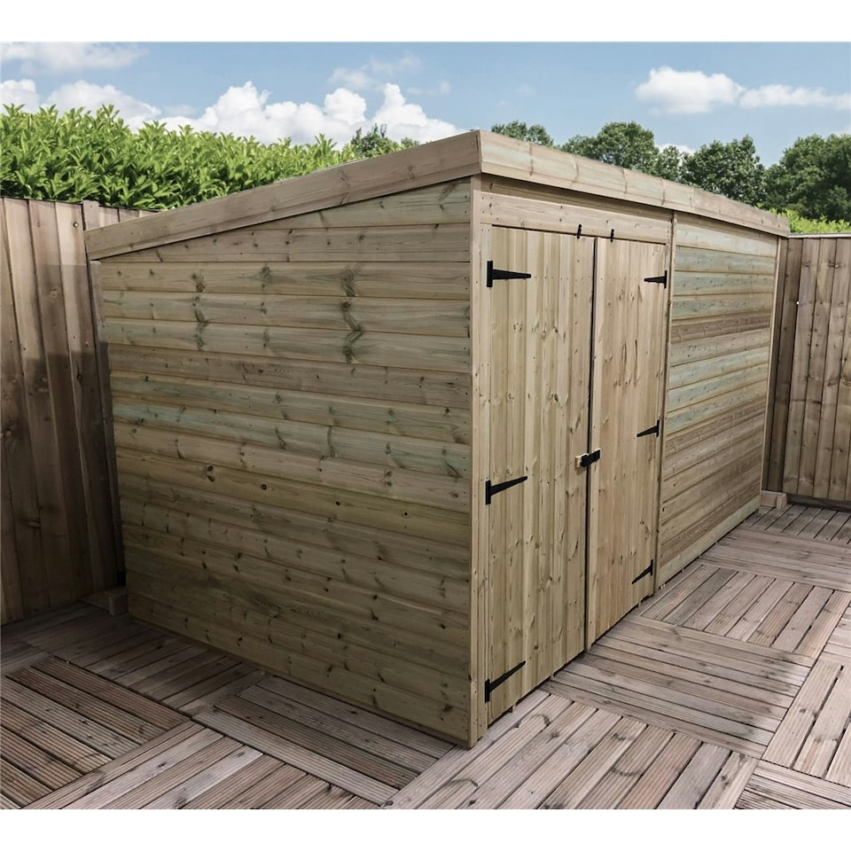 image 1 of 14 x 8 WINDOWLESS Garden Shed Pressure Treated T&G PENT Wooden Garden Shed + Double Doors (14' x 8' / 14ft x 8ft) (14x8)