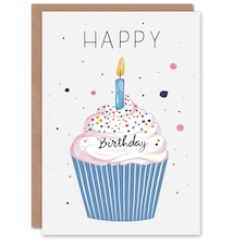 Simple Watercolour Cupcake with Candle For Her Birthday Card