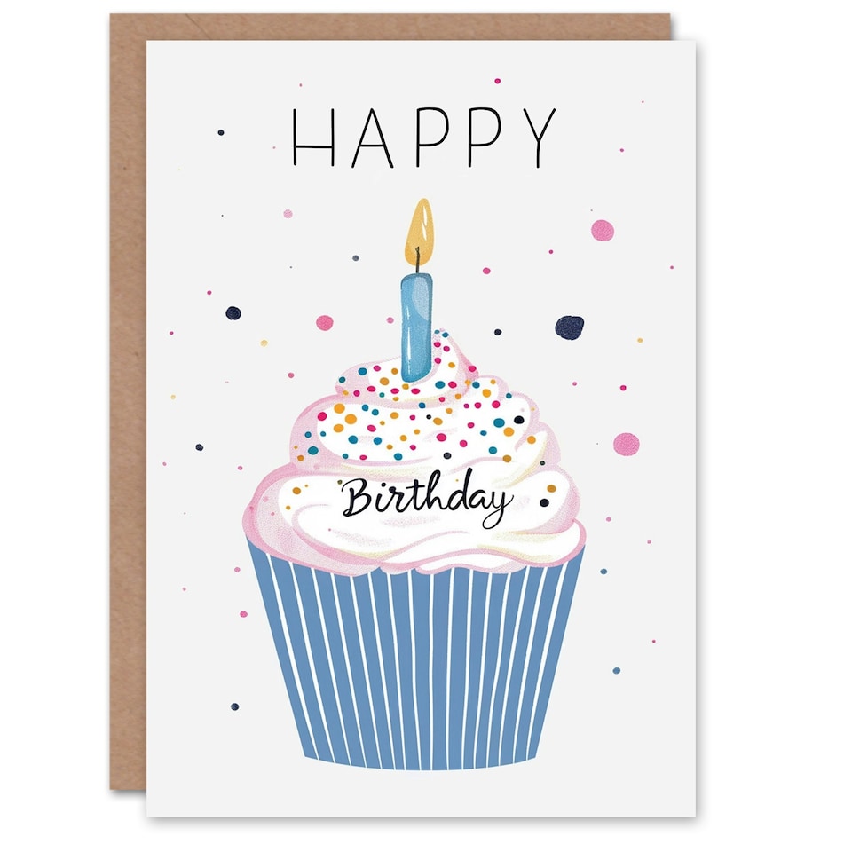 image 1 of Simple Watercolour Cupcake with Candle For Her Birthday Card