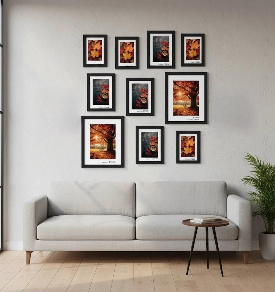 image 1 of 10 Pc Modern Photo Frame Set Wall Mountable and Freestanding Gallery | Black | Black | Not provided
