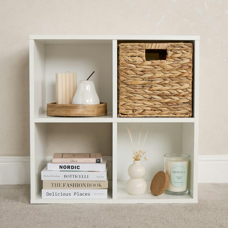 image 1 of OHS Foldable Paper Rope Woven Wicker Storage Organiser Box Cube, 27x27cm - Natural