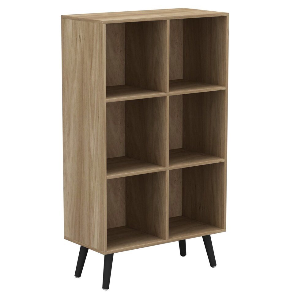 image 1 of 6-Cube Shelving Unit With Legs | Brown | Oak & Black | 1