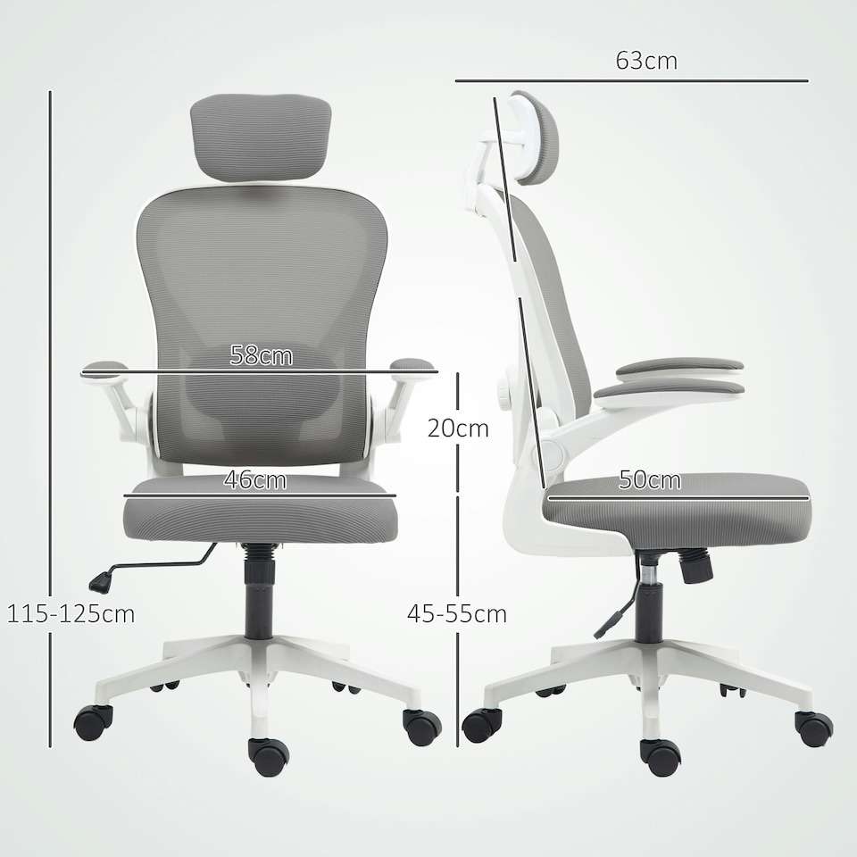 image 1 of HOMCOM Ergonomic Mesh Office Chair with Headrest, Lumbar Support, Grey