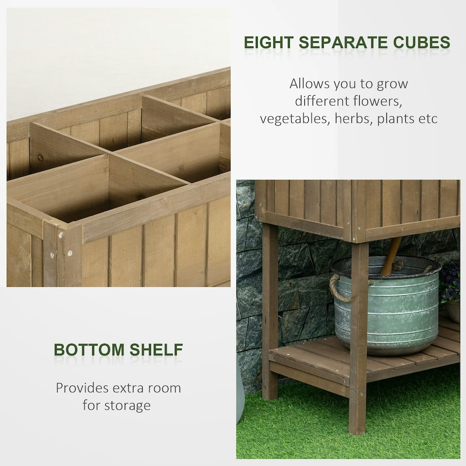image 1 of Outsunny Wooden Herb Planter Stand 8 Cubes Bottom Shelf Raised Bed Natural