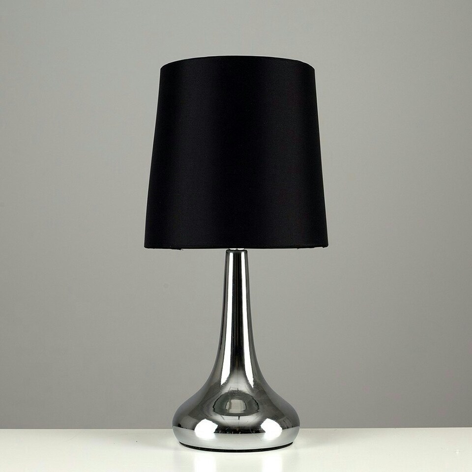 image 1 of ValueLights Teardrop Pair of Chrome Touch Table Lamps with Black Shade Black